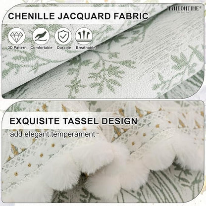 HANDONTIME Elegant Floral Pet Couch Cover, Jacquard Chenille Dog Bed Cover with Plush Fringe, Non-Slip Washable Sofa Protector for Dogs & Cats, Fits Sectionals 3 Cushion Couches (Green,35.4" x 70.9")