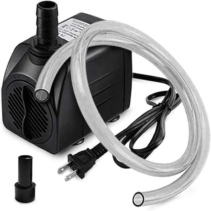 PULACO 160GPH Small Fountain Pump, Ultra Quiet Submersible Water Pump (600L/H, 10Watt) with 3.3 ft Tubing for Aquariums, Pond Fountain, Water Feature, Indoor Fountains