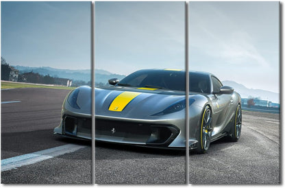 Gray Sports Car Pictures for Living Room Supercar on the Runway Wall Art Prints on Canvas Speedy Car Painting Modern Artwork Wall Decor for Boys Bedroom Office Bathroom Decor Ready to Hang, 42"Wx28"H