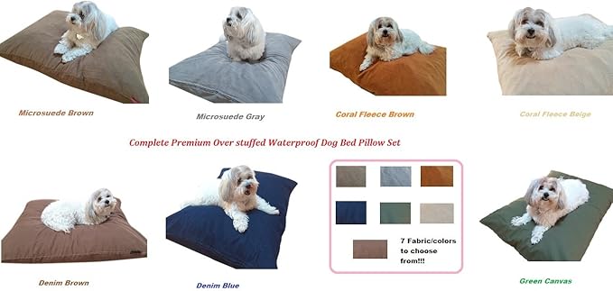 Durable Comfort Micro-Cushion Memory Foam Pet Dog Pillow Bed Waterproof Liner + External Cover for S,M,L Dogs- Complete Set (Gray Microsuede, 48''x29'')