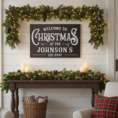 Milweb1 Personalized Family Name Welcome To Christmas/Rustic Vintage Farmhouse Holiday Decor Canvas Sign Holiday Decorations Wall Decor Print (8"x10")