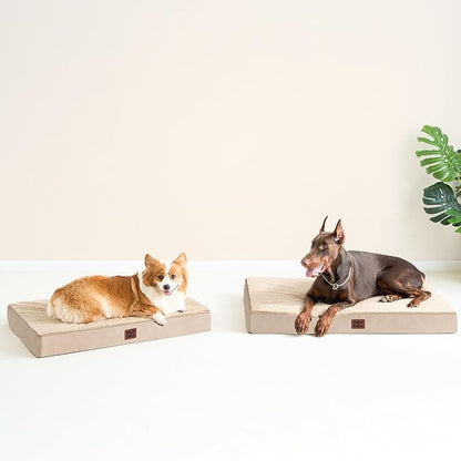 EHEYCIGA Orthopedic XL Dog Beds for Extra Large Dogs with Removable Washable Cover for Crate, Khaki, 41x27