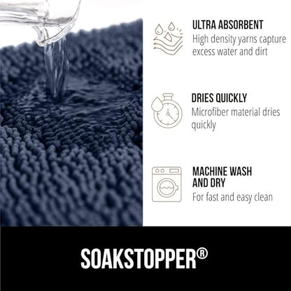GORILLA GRIP SoakSTOPPER Dog Door Mat, 48x30 Machine Washable Rug Absorbent Doormat Captures Moisture Mud Dirt, Quick Dry Soft Chenille Entryway Rugs Indoor Entrance Mats for Dog Paws, Navy Blue