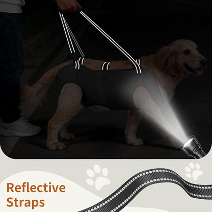 Full Body Dog Lift Harness, Support Senior & Disabled Dogs Walking | Help Up & Down Stairs Grooming, Dog Sling Backpack, Front Hind Leg Joint Injuries, Reflective, Soft Padded Handle | Black, S