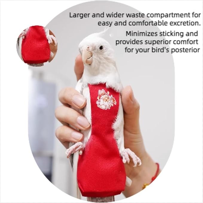 MANON ROSA Bird Diapers Leash Set Washable Reusable Handmade Flight Suit Waterproof Inner Layer - Protective Parrot Nappy Clothes Parakeets Macaws Budgies Canaries (Red3,Lovebird)