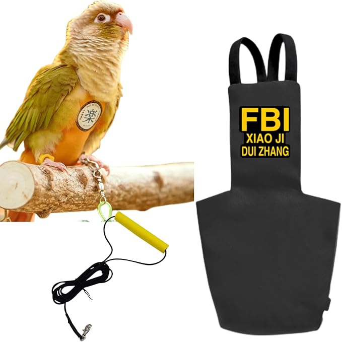 MANON ROSA Bird Diapers Leash Set Washable Reusable Handmade Flight Suit Waterproof Inner Layer - Protective Parrot Nappy Clothes Parakeets Macaws Budgies Canaries (Black2,Magpie)