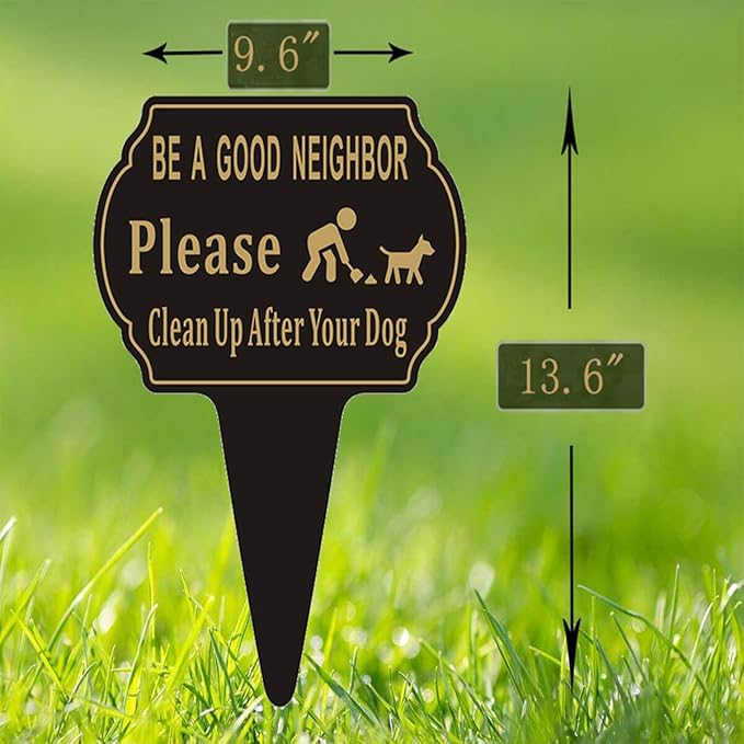 Clean Up after Your Dog No Pooping Sign, 13.6"x9.6" Metal Sign for Yard with Integrated Stake, Double Sided Printed, Outdoor Use