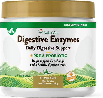 NaturVet – Digestive Enzymes for Dogs - Plus Probiotics & Prebiotics | Helps Support Diet Change & A Healthy Digestive Tract | for Dogs & Cats | 8 oz Powder
