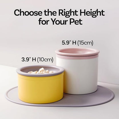 Hello Bowl Elevated Ceramic Cat Bowl with Stand, Raised Whisker-Friendly Feeding Bowl for Cats & Small Dogs, Patented Design, Made in Korea (Blue, Round Only/Wet)