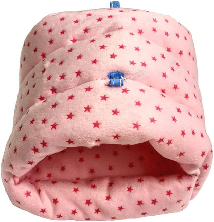 WOWOWMEOW Guinea Pig Cave Bed Small Animals Warm Cage Hanging Bed for Rat, Chinchilla, Hedgehog, Rabbit (M, Star-Pink)