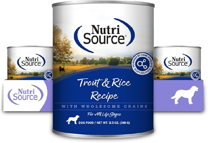 NutriSource Trout & Rice Recipe Dog Food, Premium Wet Dog Food, 12.3 Ounce (Pack of 12)