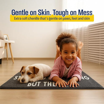 Muddy Mat® Absorbent Microfiber Door Mat, Non Slip Washable Chenille Rug - Home is Where The Dog Hair Sticks to Everything But The Dog Funny Pet Welcome Mat 19"x30"