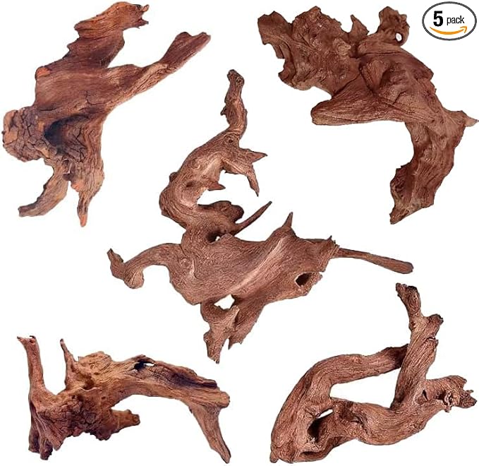 Jorewood Natural Small Aquarium Driftwood for Fish Tanks & Reptile Terrariums – 100% Safe Fish Tank Decorations, Unique Twisted Branches 5-Piece 4-8 Inch Low Tannin, Easy to Sink