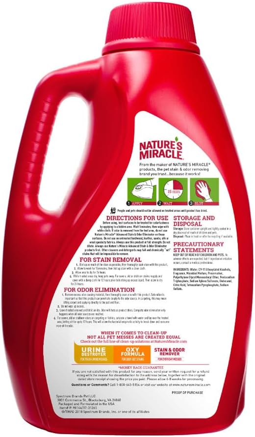 Nature’s Miracle® Advanced Stain & Odor Eliminator, 128 fl oz, Fresh Scent, Severe Mess Enzymatic Formula for Tough Pet Messes