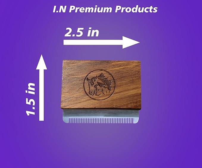 Deshedding Grooming Tools for Dogs Cats & Horse Easy Ergonomic Wooden Handle Professional Brush Grooming Tool, Remove painlessly 95 Percent of Lose Hair Fur & Dirt (5 inch) (2.5 inch)