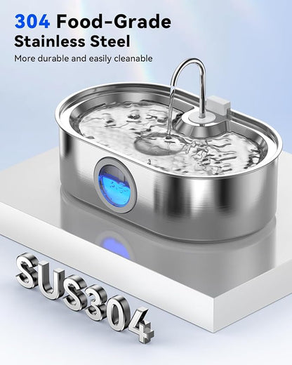 3.4Gal Dog Water Fountain for Large Dogs, 13L Stainless Steel Large Pet Fountain with Deeper & Wider Drinking Area, Automatic Dog Water Bowl Dispenser with Water Window (with 7 Filters)