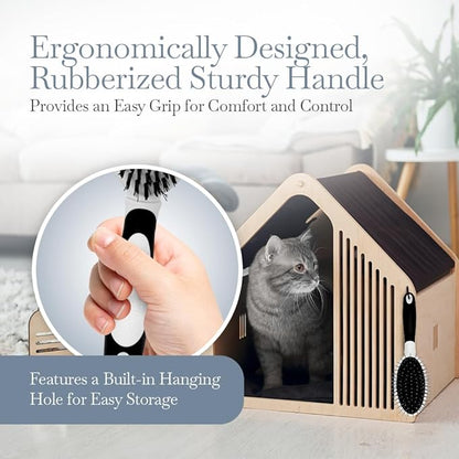 Fuller Brush 2-in-1 Double-Sided Pet Brush - Electroplated Round-Ended Steel Pins Positioned Into a Flexible Cushion on One Side & Nylon Bristles - Remove Shedding - Tool For Grooming Dogs & Cats