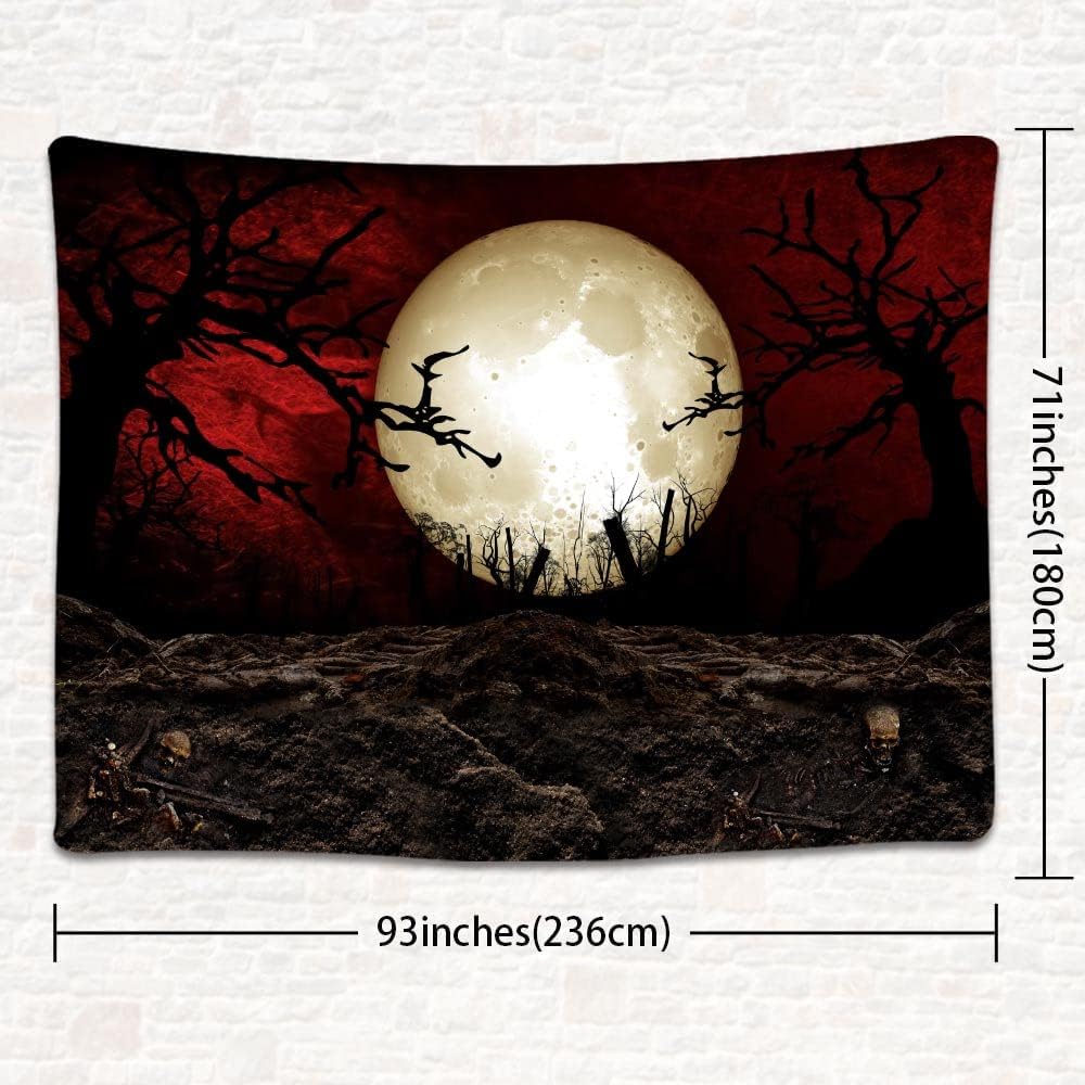 SHRAPHY Moon Tapestry 93x71 Inches Scary Halloween Cemetery Tapestry Night Sky Misty Forest Wall Hanging Tapestry for Bedroom GTLSUH1208