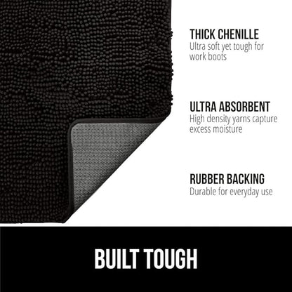 GORILLA GRIP SoakSTOPPER Dog Door Mat, 60x36 Machine Washable Rug Absorbent Doormat Captures Moisture Mud Dirt, Quick Dry Soft Chenille Entryway Rugs Indoor Entrance Mats for Dog Paws, Black