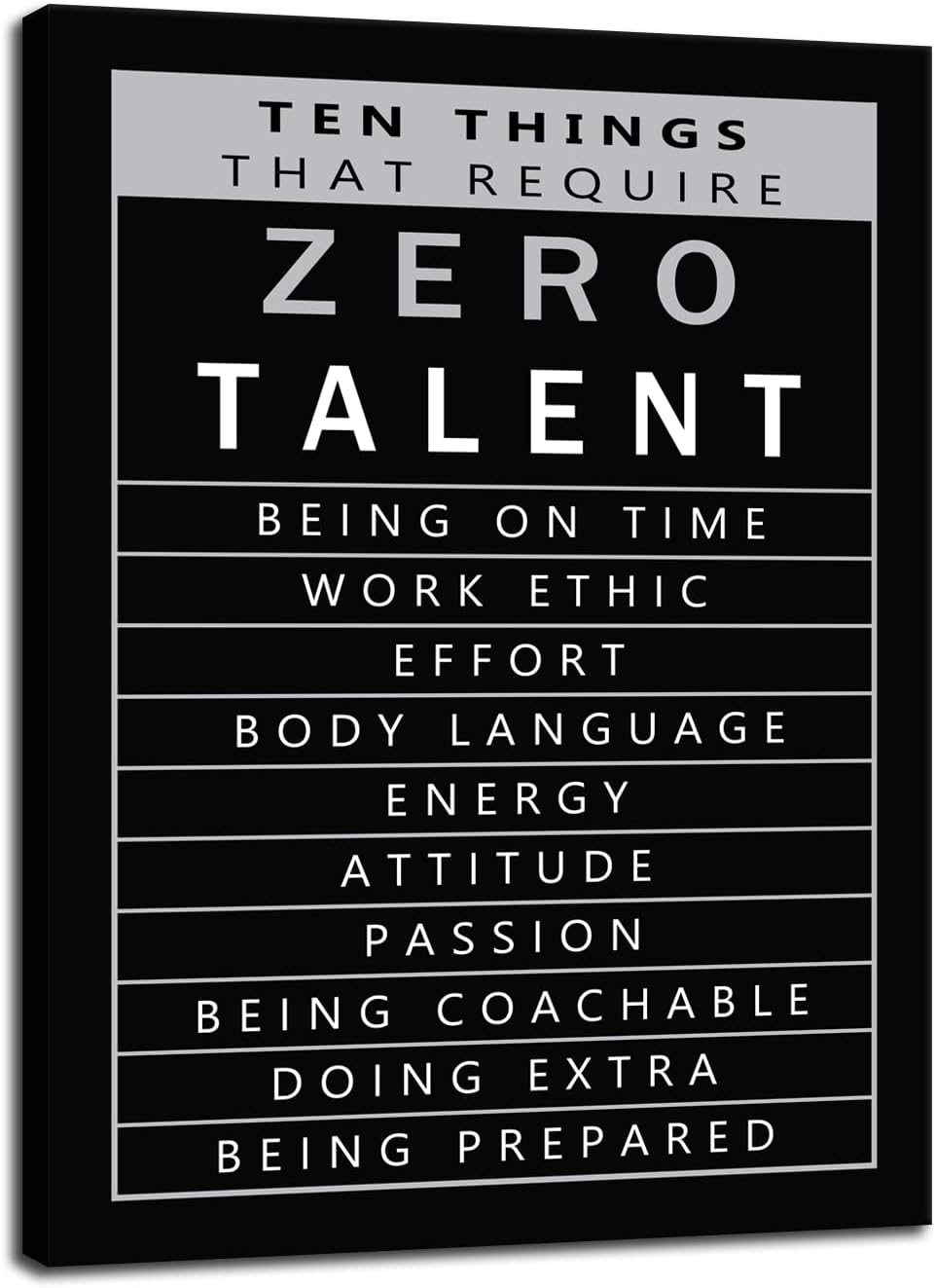Inspirational Wall Art Ten Things That Require Zero Talent Quote Motivational Canvas Poster Painting Prints Wall Pictures for Living Room Office Home Decor Framed Artwork [30''W x 40''H]