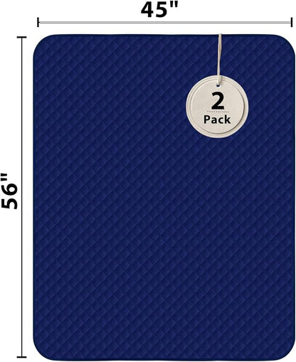 Hide Stains Washable Waterproof Bed Pads 45x56 Inch (2 Pack), Extra Large for Incontinence, Bed Wetting, and Pet Protection, Navy Blue Ideal for Elderly, Adults, Kids and Pets