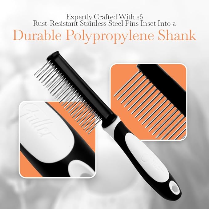 Fuller Brush Single-Sided Pet Comb - 25 Rust-Resistant Stainless Steel Pins - Ergonomic Rubberized Easy Grip Handle - Remove Tangles, Mats & Reduce Loose Hair - Tool for Grooming Dogs & Cats