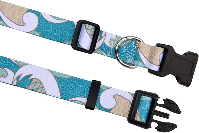MarukoPet Dog Collar, Adjustable for Small Medium Large Dogs Puppy, Cute Design with Bohemia Floral Tribal Geometric Patterns Boys Girls Dog Collar(Sea Wave-M)