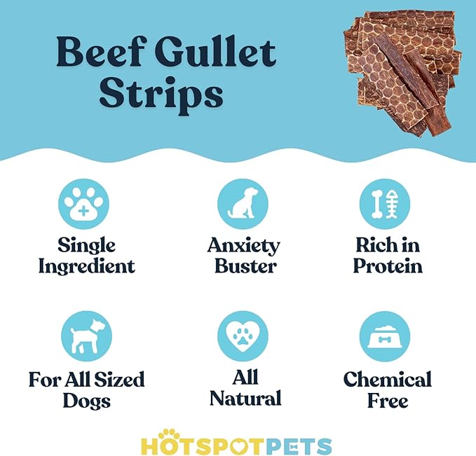 hotspot pets Beef Esophagus Dog Treats (6 INCHES) (1LB Bag) Grass Fed with No Added Hormone All Natural Jerky Dog Treats - Chews Rich in Glucosamine & Chondroitin for Joint Health
