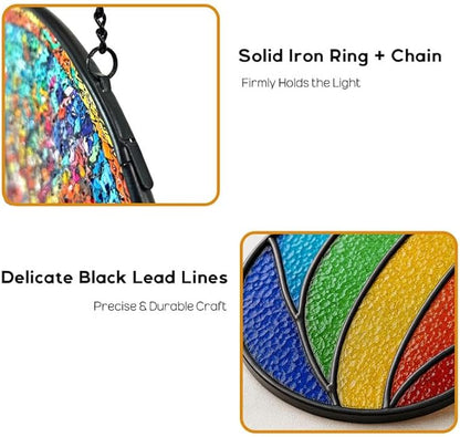 7.8 in Stained Glass Window Hanging， Black Cat and Colorful Flowers Sun Catchers Indoor Window， Core Decor Inside and Outside The Cottage， Gifts for Women -721