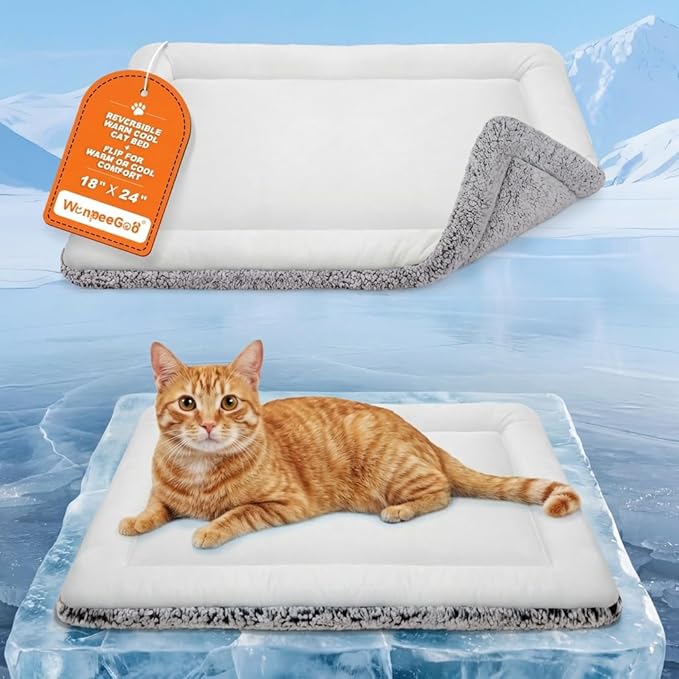 Dog Cooling Mat, Self Warming Cat Bed, Reversible Warm & Cooling Cat Bed, Winter Warm Cat Pad & Summer Cooling Cat Mat for Kittens & Small Dogs, Perfect for Crates, Beds & Sofas, Gray, 18" x 24"