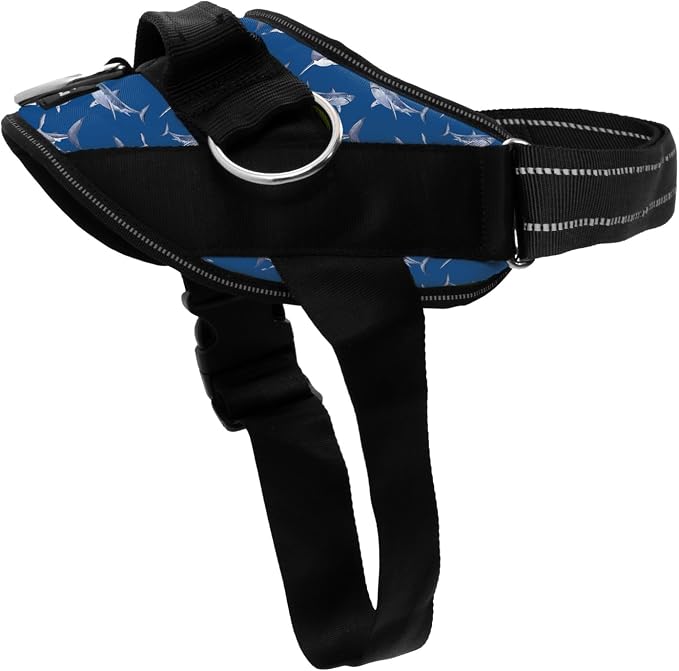 ShawnCo Essential Dog Harness, No-Pull Pet Vest (White Sharks,XS) | 3 Leash Clips, Easy On, No-Choke, Reflective, Adjustable Fit, Padded Comfort, Control Handle, For Small, Medium & Large Dogs