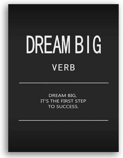 Dream Big Verb Canvas Wall Art Inspirational Wall Art Motivational Office Wall Decor Inspirational Positive Quotes Print Painting Poster Artwork Modern Home Living Room Bedroom Framed[30" W X 40" H]