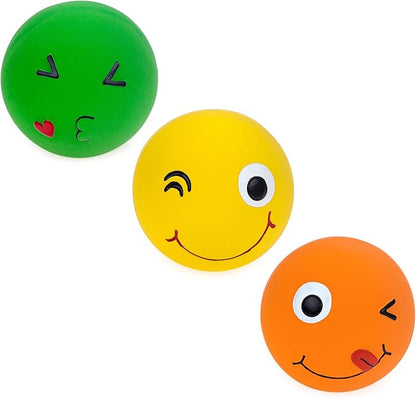 CHIWAVA 3 Pack 2.7'' Latex Squeaky Dog Toy Ball Smiley Face Round Balls Interactive Fetch Play for Medium Dogs