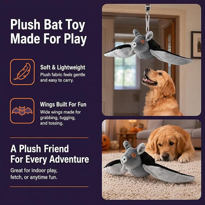 Flying Bat Dog Toy, Flapping Bat Dog Toy with Chirping Sounds, Interactive Rechargeable Flap Bat Toy for Dogs Cats, Hanging & Wand Play, 3PCS