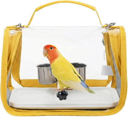 Ventilated Bird Carrier, Travel Backpack with Perch Stand, 36cm Pet Transport Bag with Breathable Mesh Panels, Aviary Carrier with Clear Window Design, Bird Travel Bag for Camping Hiking Trips
