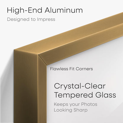 Homeforia 12x16 Picture Frame Bronze, High End Metal 12x16 Brass Poster Frames with Mat 9x12 Photo, 12 x 16 Bronze Frame Matted to 9 by 12 Print, 16by12 Thin Frames, Tempered Glass, Wall Kit, Set of 1