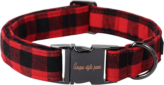 Unique style paws Christmas Dog Collar Metal Buckle Red Black Plaid Puppy Collar Gift Durable Cute Collar for Small Medium Large Boys Girls Dogs
