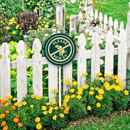 Uptell Metal Round Please Pick Up Yard Sign 9.2x9.2 Inch Classic Outdoor Lawn Decorations, Protect Your Grass & Property,With Stake 12.8"