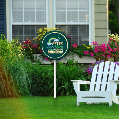 Uptell Metal Round After Every Storm Comes A Rainbow Inspiration Word Yard Sign 9.2x9.2 Inch Classic Outdoor Lawn Decorations, Protect Your Grass & Property,With Stake 12.8"