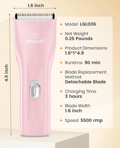 oneisall Pet Clipper for Cat Matted Hair, Pet Shaver for Cats Quiet Pet Clippers Waterproof Cordless Cat Clippers for Matted Hair Long Hair with Storage Bag (Pink)