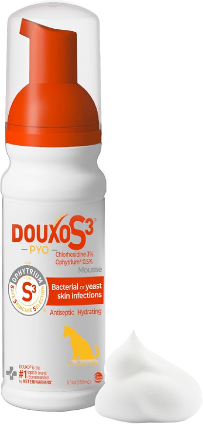 Douxo S3 Pyo Mousse, Contains 3% Chlorhexidine & 0.5% Ophytrium, Antiseptic & Hydrating, for Bacterial or Yeast Skin Infections, for Dogs, 5 fl. oz. (150mL)