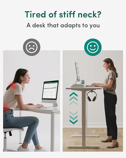CubiCubi Height Adjustable Electric Standing Desk, 55 x 28 Inches Sit Stand up Desk, Large Memory Computer Home Office Desk with Two-Piece Desktop (White)