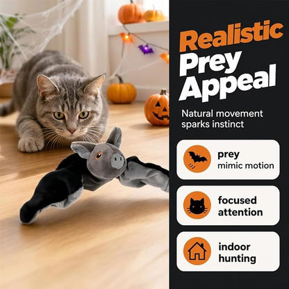 Flying Bat Dog Toy, Flapping Wings Interactive Chirping Pet Teaser, Remote Control Rechargeable Halloween Bat Toy with Catnip Filling, Electric Simulation Flying Motion Toy for Cats Dogs，2pcs