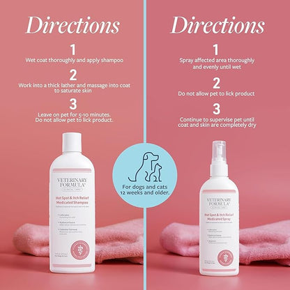 Veterinary Formula Clinical Care Hot Spot & Itch Relief Medicated Shampoo and Spray for Dogs and Cats - Bundle