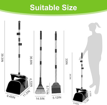 Pooper Scooper Large Swivel Bin & Rake & Spade with 20 Waste Bags and 1 Hook, 39.3" Long Handle Metal Dog Pooper Scooper for Yard, Easy to Clean Pet Waste Use on Grass, Dirt, Gravel or Flats
