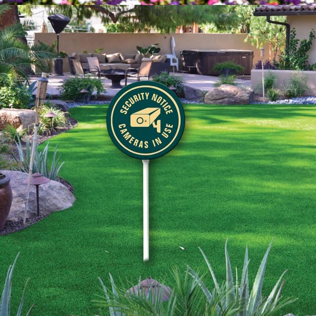 Uptell Metal Round Camera Security Service Video Surveillance Warning Yard Sign 9.2x9.2 Inch Classic Outdoor Lawn Decorations, Protect Your Grass & Property,With Stake 12.8"