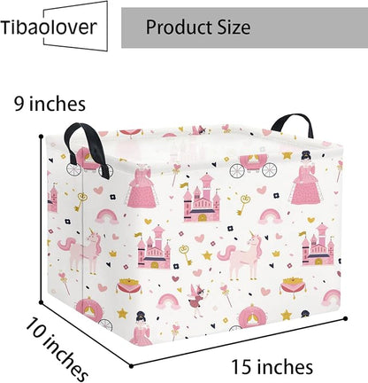 Rectangular Kids Storage Basket Baby Storage Basket with Handles for Home Kitchen Boys and Girls Cute Toy Storage Bin Organizer Shelf Book Room Decor(Princess Castle)