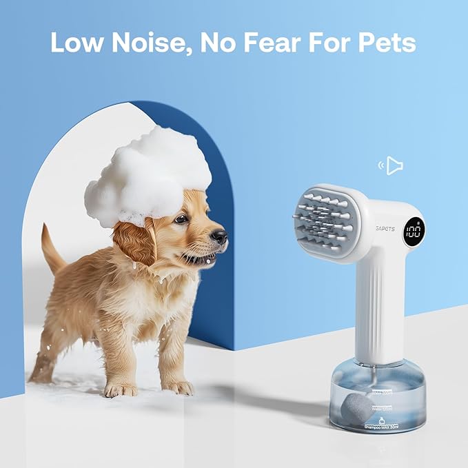 Electric Dog Shampoo Dispenser with Shampoo Brush, Shampoo Foamer for Dogs Bathing, Massaging and Grooming, Two Foaming Modes, Rechargeable Dog Foam Sprayer for Short and Long Haired Pet