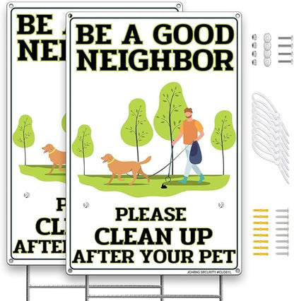 Clean Up After Your Pet Aluminum Signs 2 Pack 12x8 Inch No Pooping Dog Signs with Metal Stake and Mounting Hardware for Yard