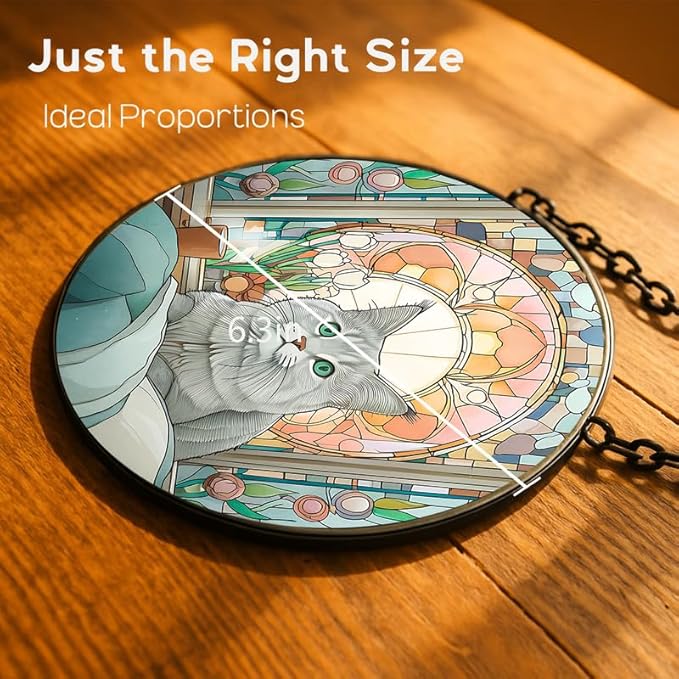 6.3in Stained Glass Window Hanging， Gray Cat Sun Catchers Indoor Window， Core Decor Inside and Outside The Cottage，Gifts for Women -376